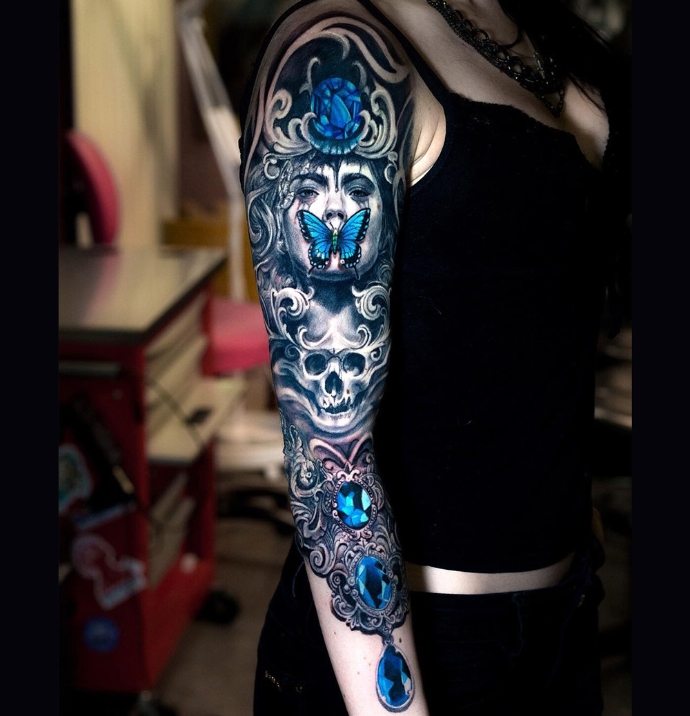 Blue Jewels & Skull girl's sleeve