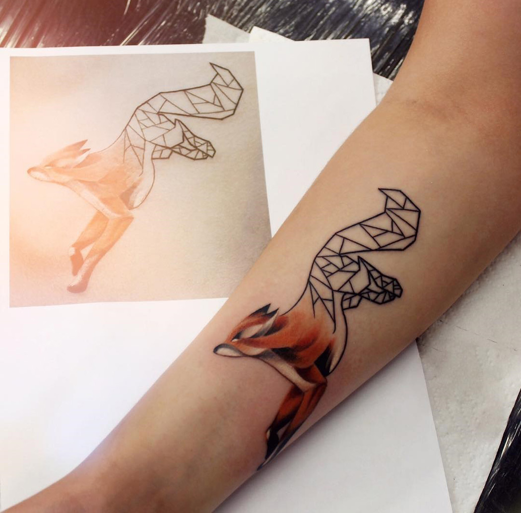 Geometric Fox Arm Tattoo