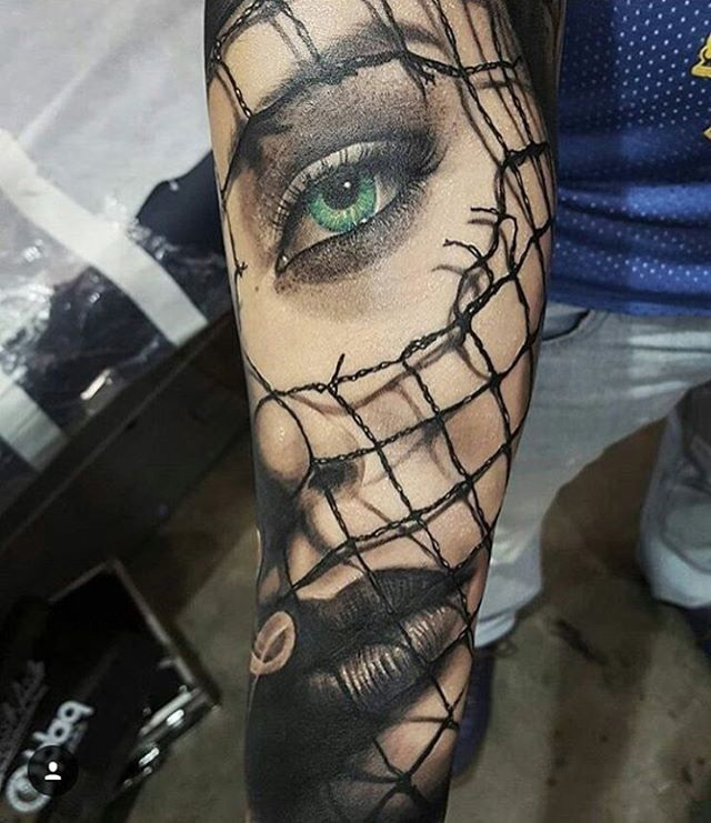 Green Eyed Girl Portrait Tattoo