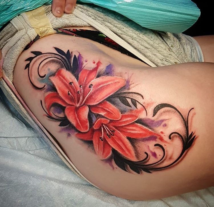 Sexy Lilies Hip Tattoo