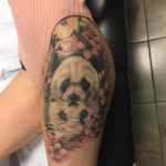 Panda & Hibiscus Thigh Tattoo