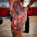 Rose & Portrait Side Tattoo