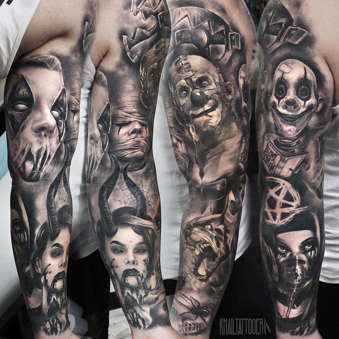 Horror Sleeve With Clowns & Beasts
