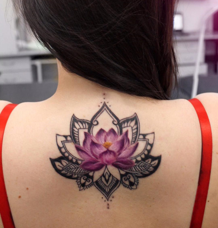 Lotus Flower & Mandala Back Tattoo