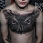Owl Portrait Mens Chest Tattoo