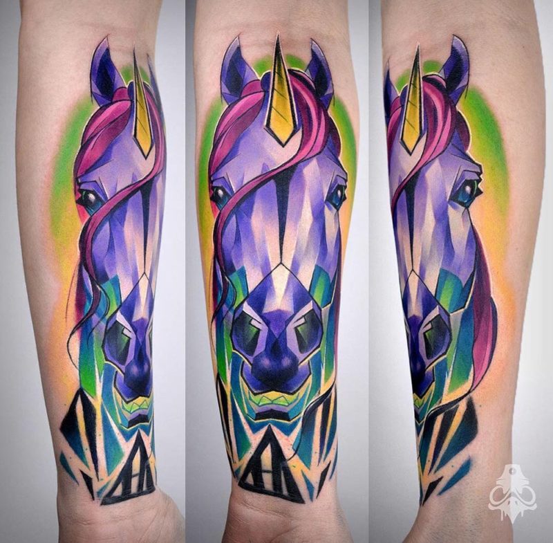 Unicorn Tattoo, Geometric, Pink & Purple