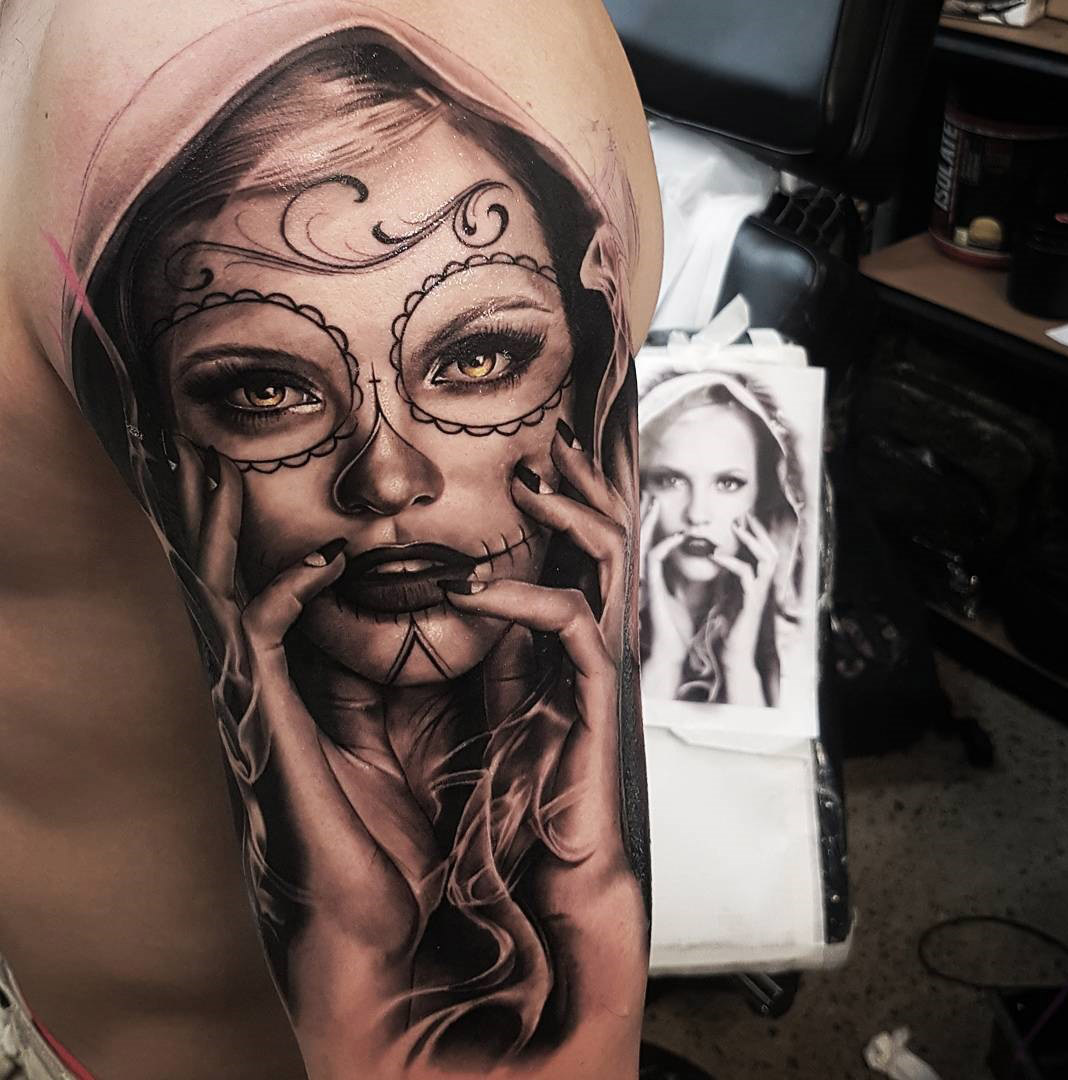 Day of the Dead Portrait On Guy's Upper Arm
