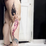 Watercolor Mermaid Girl's Leg Tattoo
