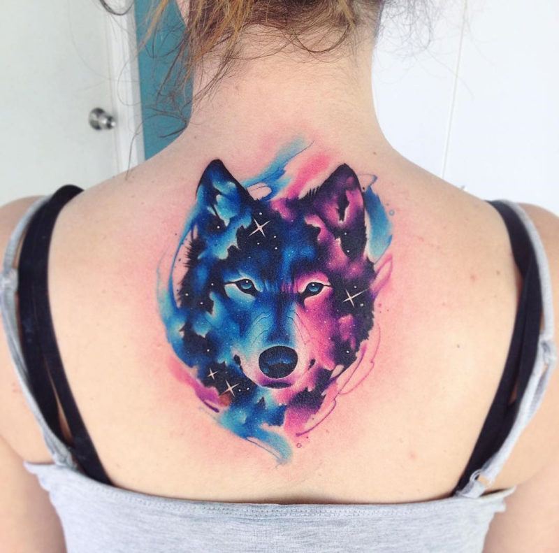 Wolf Galaxy Girls Back Tattoo