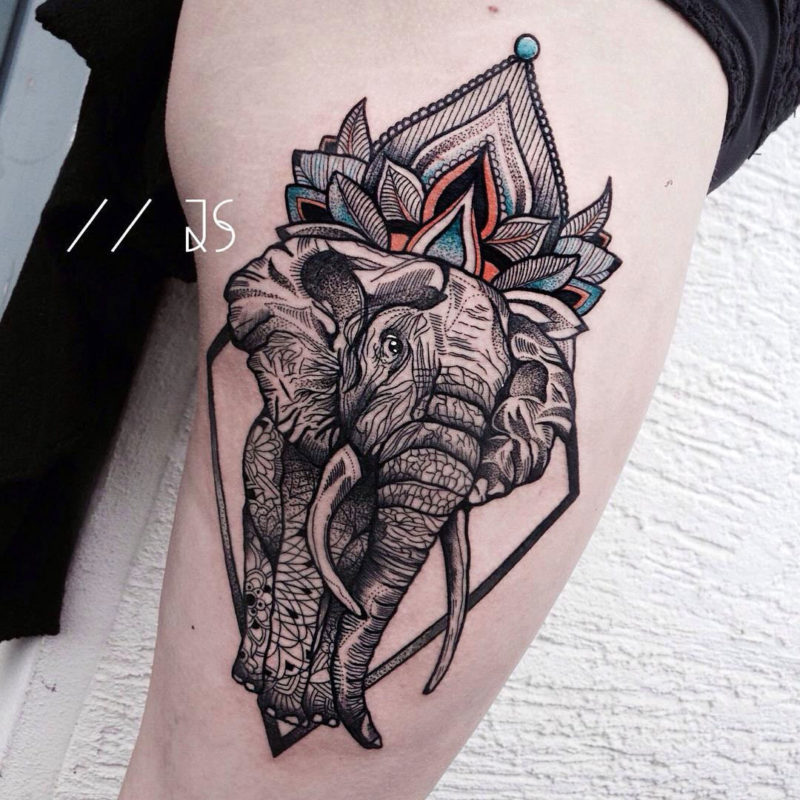 Ornamental elephant tattoo