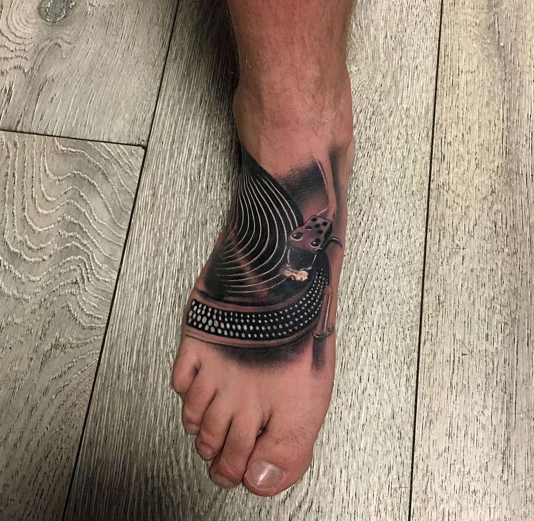 Turntable Mens Foot Tattoo
