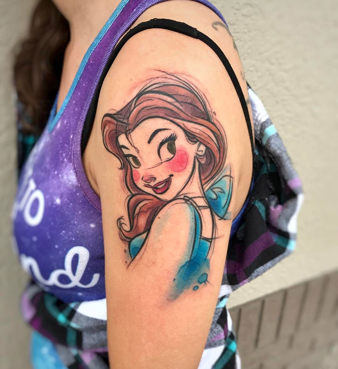 Belle Tattoo, Disney Watercolor 