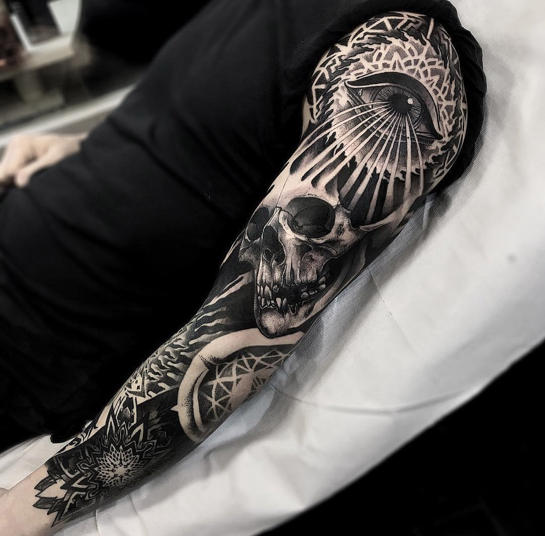 Mens Sleeve With Mandala Skull Eye