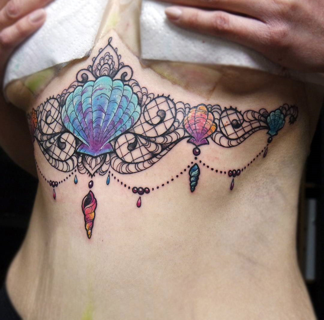 Lace tattoo underboob Sternum Tattoos:
