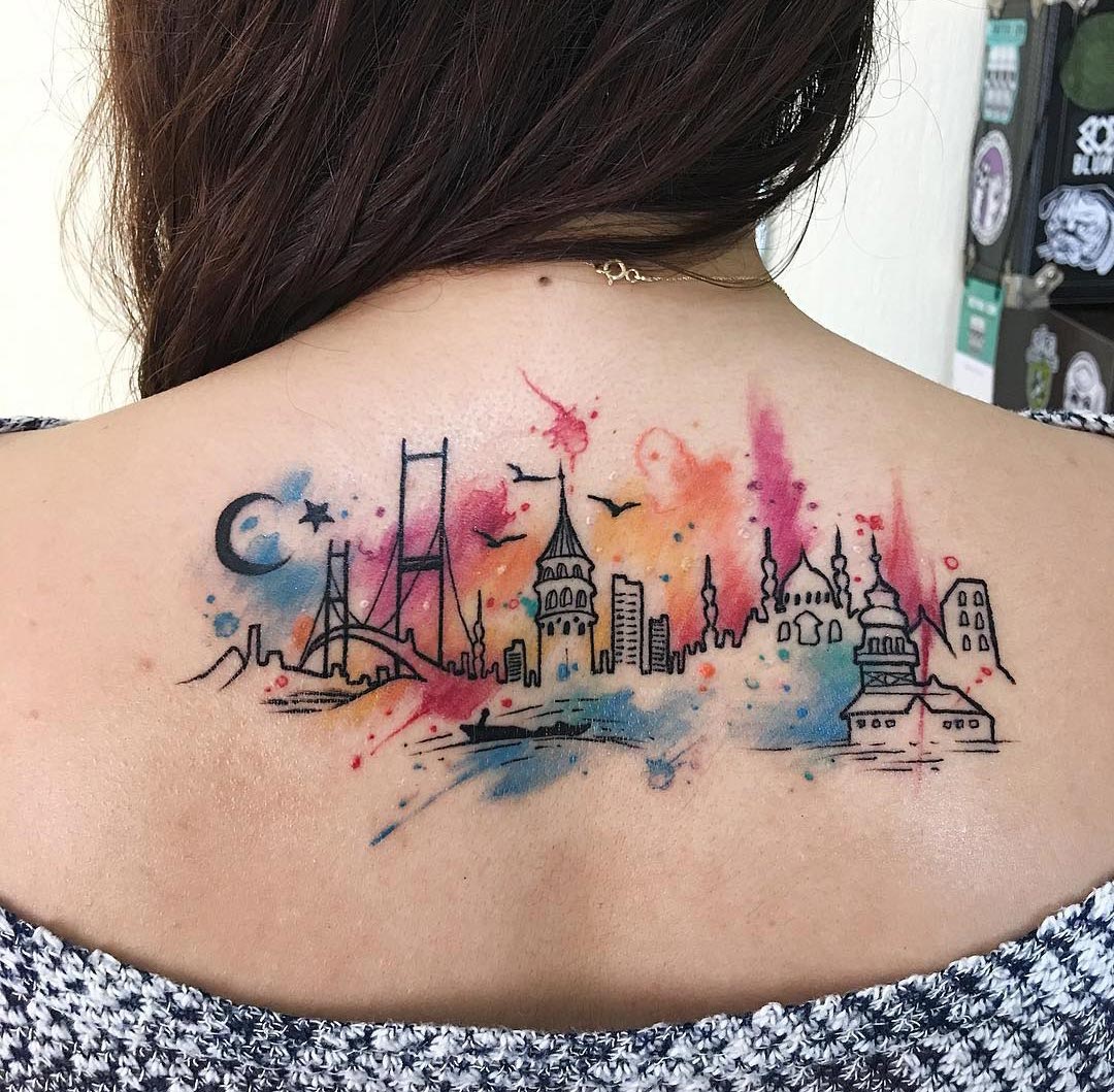 Istanbul City Watercolor Tattoo