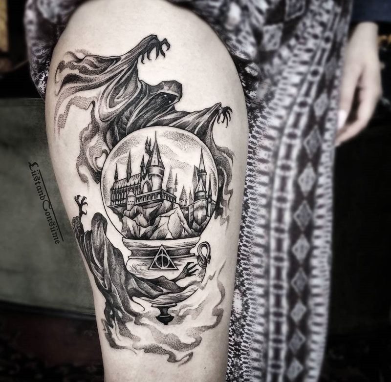Harry Potter thigh tattoo