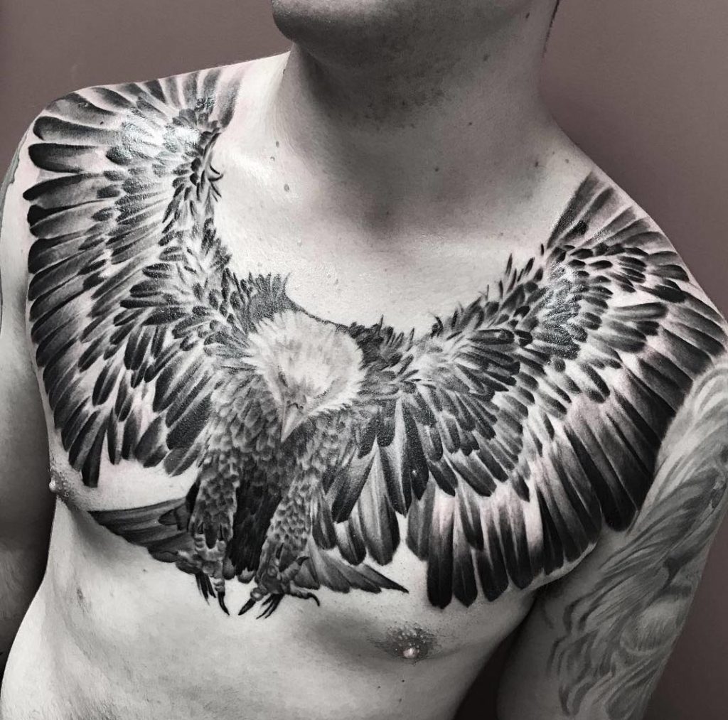 Flying Eagle With Talons Ready, Mens Chest Tattoo