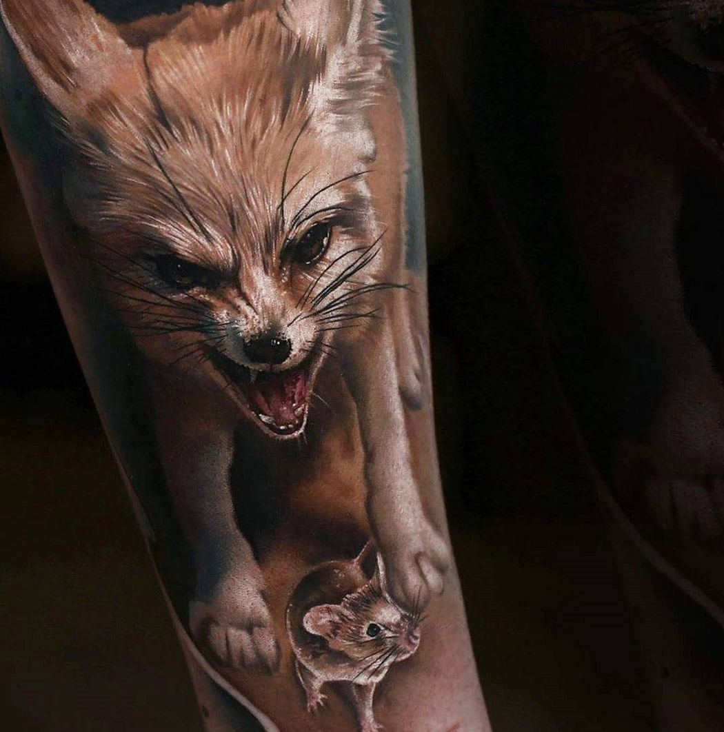 Fennec Fox & Mouse Tattoo