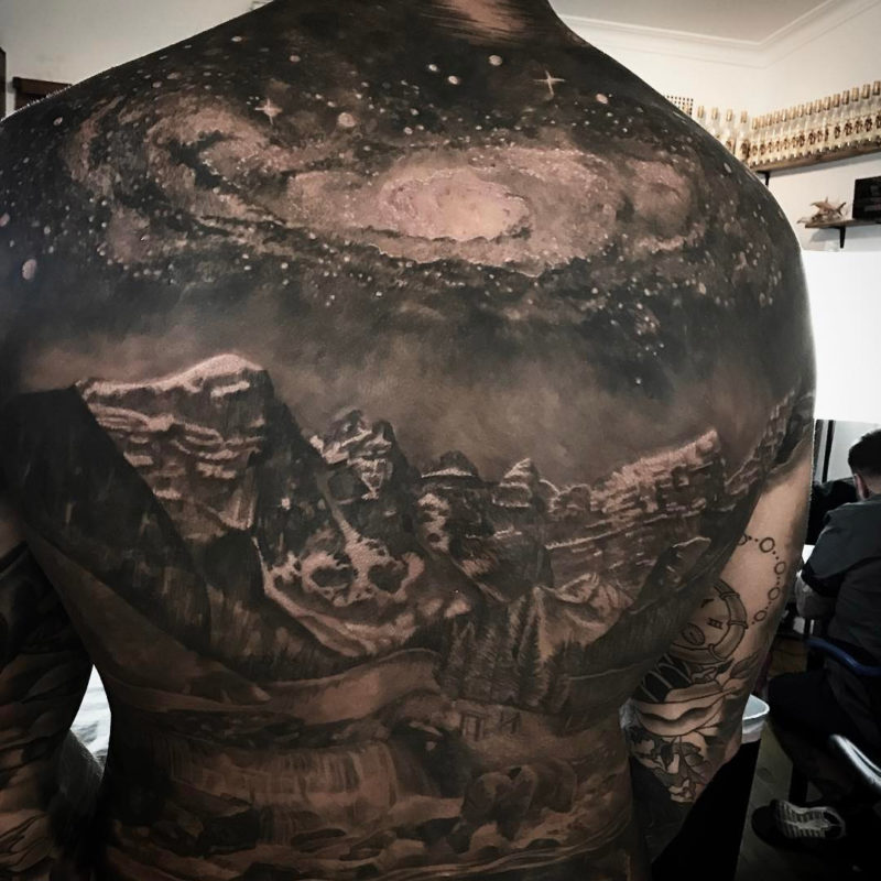 Space Galaxy & Mountains Tattoo