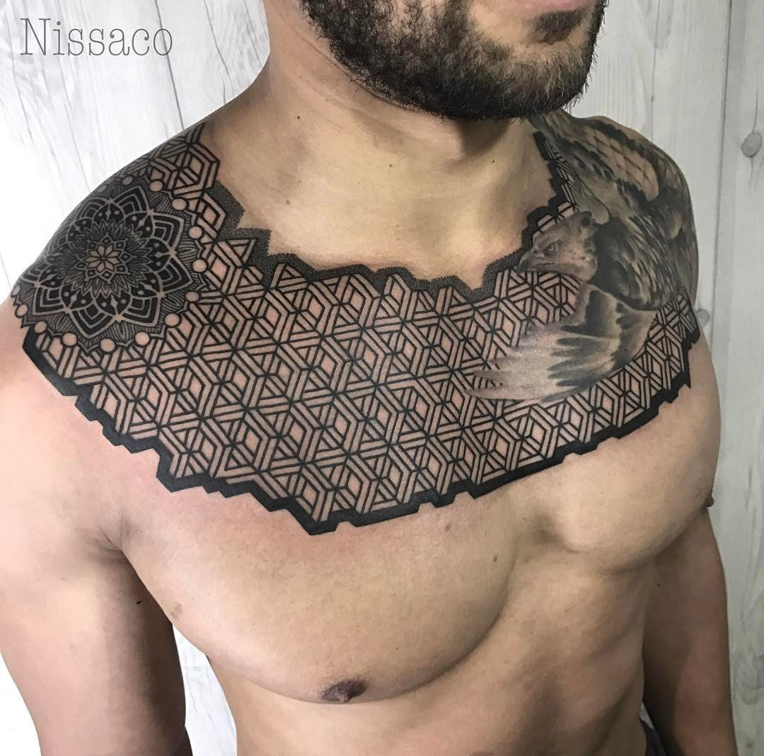 Black Atlas Tattoo KC  Geometric chest piece by Leeuh Vandever  shleeuhzahshade  Facebook