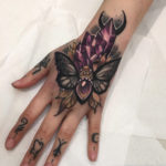 Moth & Crystals Hand Tattoo