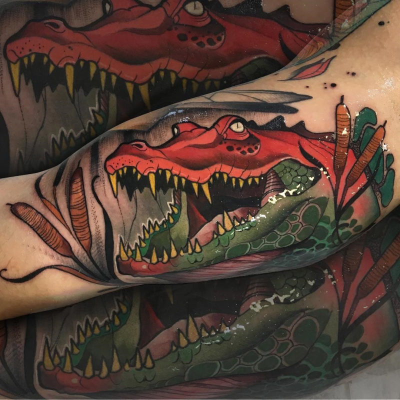 Crocodile Neo-Traditional Tattoo