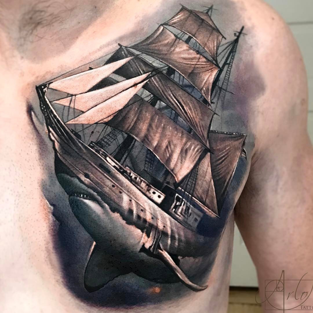 Shark Ship Morph Tattoo