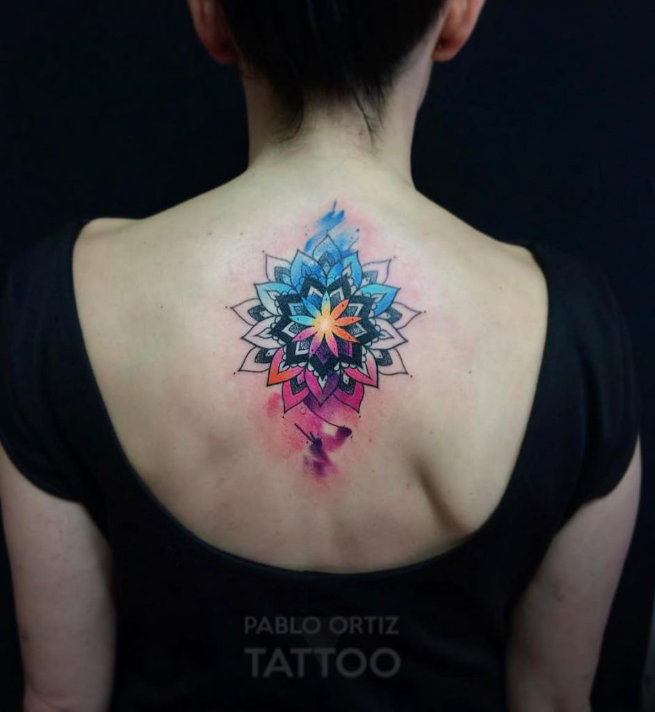 Vibrant Watercolor Mandala Back Piece