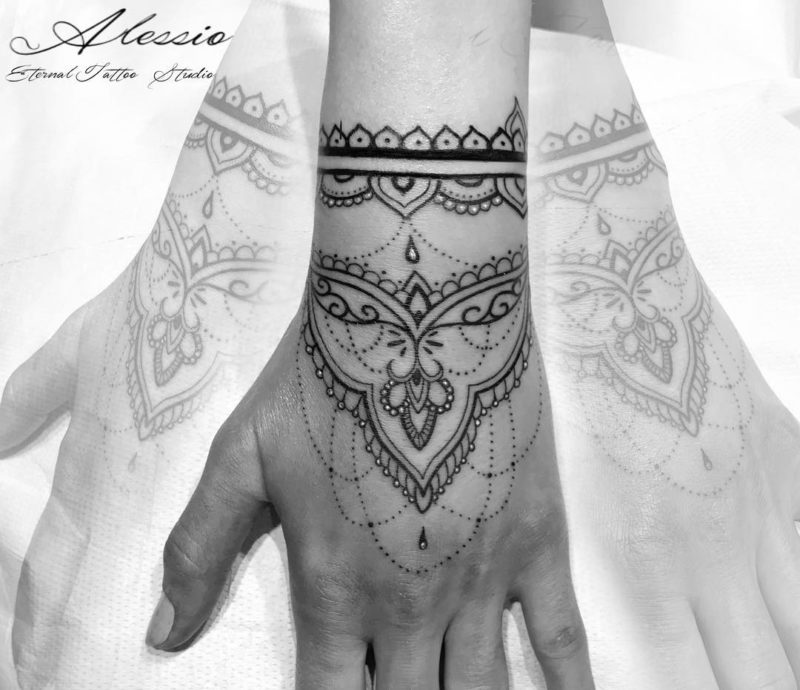 Ornamental Henna Hand Tattoo