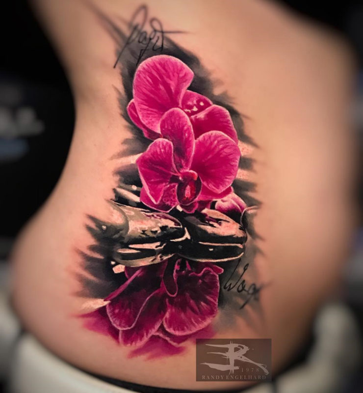 Pink Orchids Tattoo, girl's side