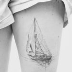 Sailing Boat Thigh Tattoo