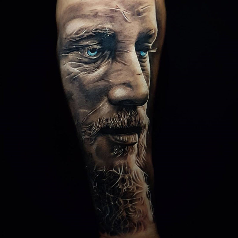 Ragnar Lodbrok portrait tattoo