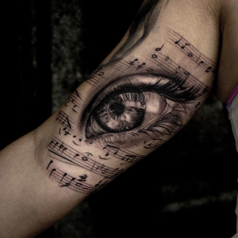 Eye & Notes, Arm Tattoo