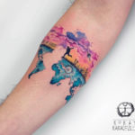 Travel tattoo, colorful map