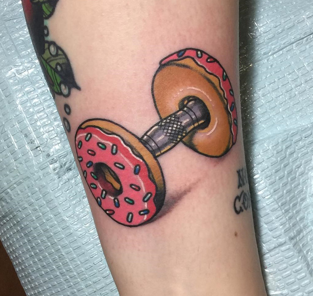 Pink Donut Barbells With Sprinkles Best tattoo design ideas