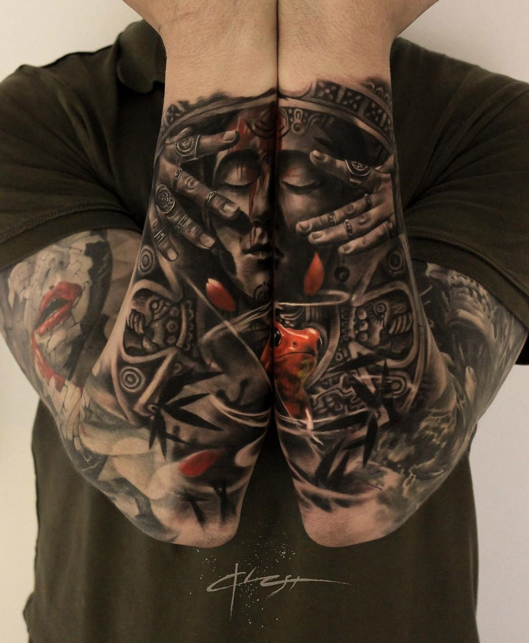 Aztec tattoo, mens double sleeve