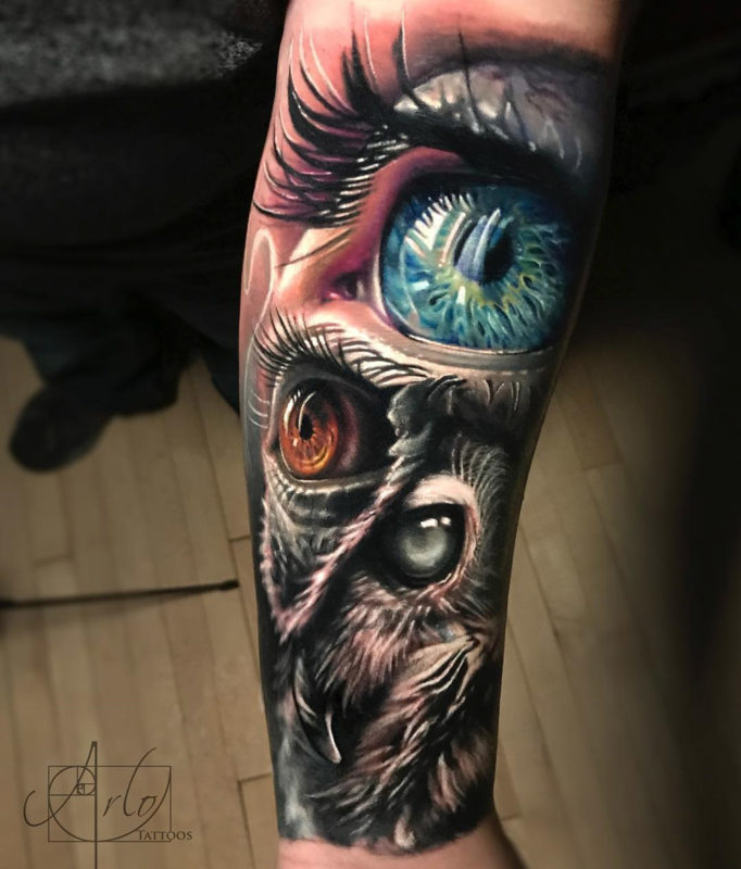 Owl & Human Eyes Tattoo