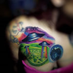 Aliens Tattoo with abductions and crop circles