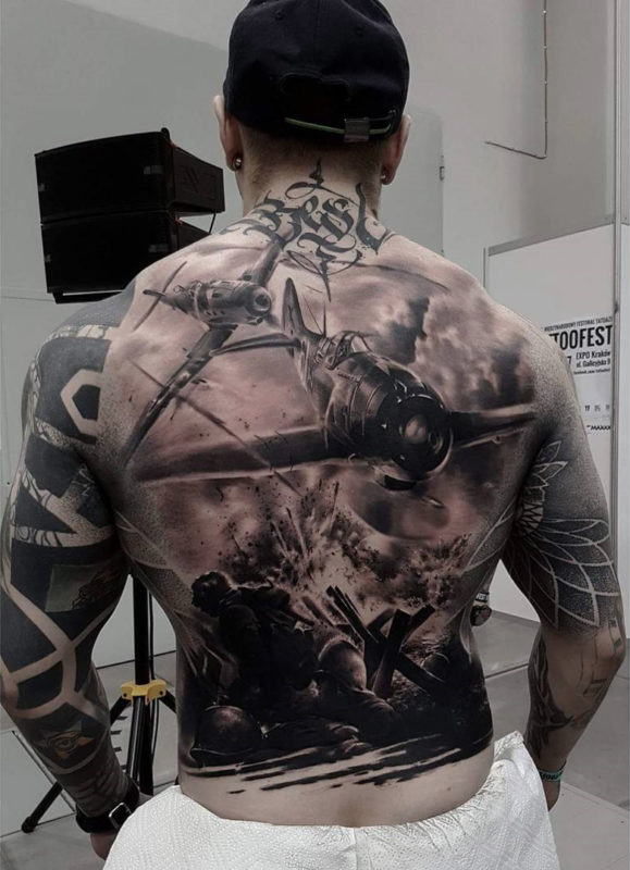 Fighter Planes Back Tattoo