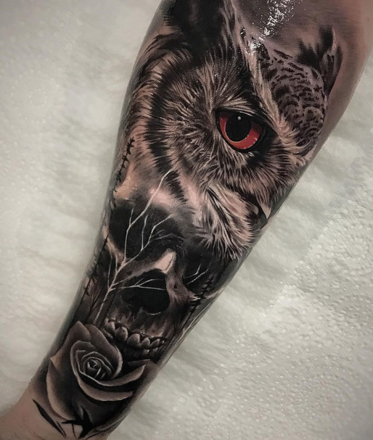 Owl Skull  Rose Morph Piece