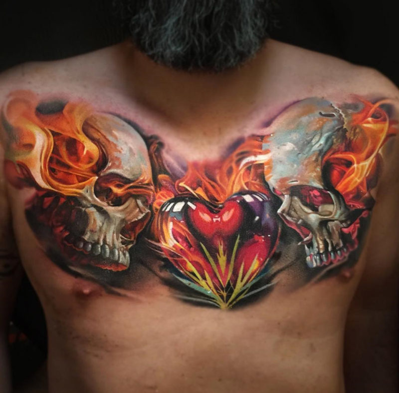 Flaming Skulls & Heart