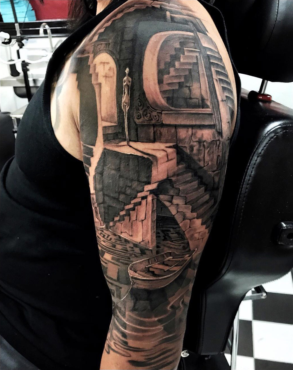 Labyrinth Style Tattoo on Guy's Arm