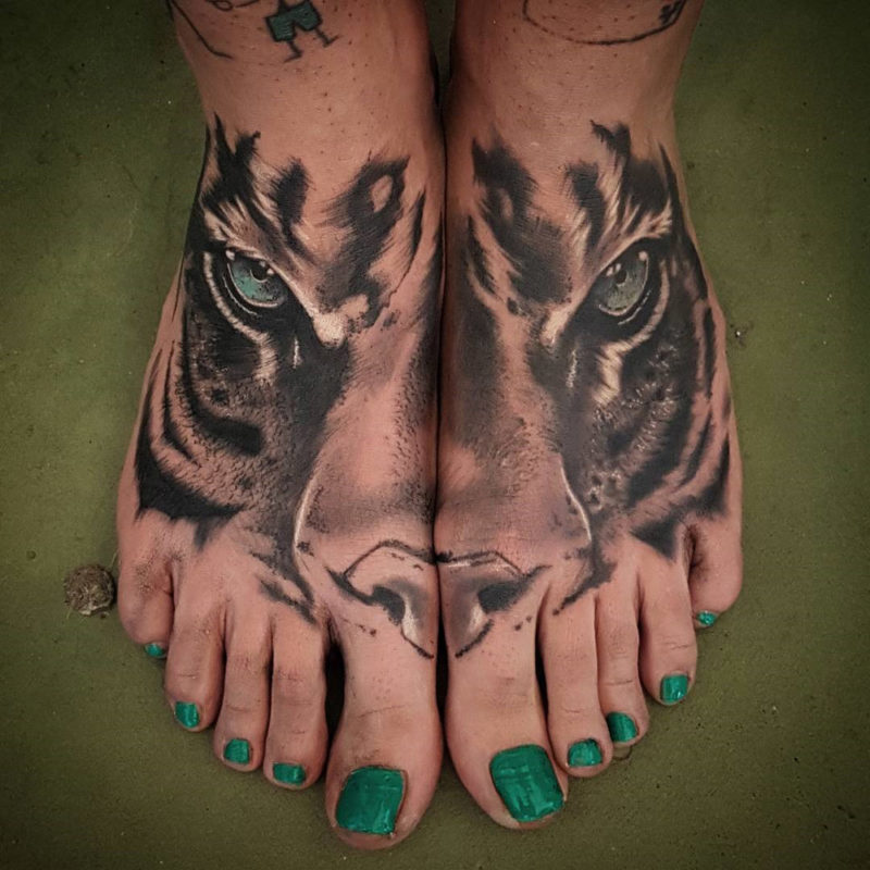 Tiger Double Foot Tattoo