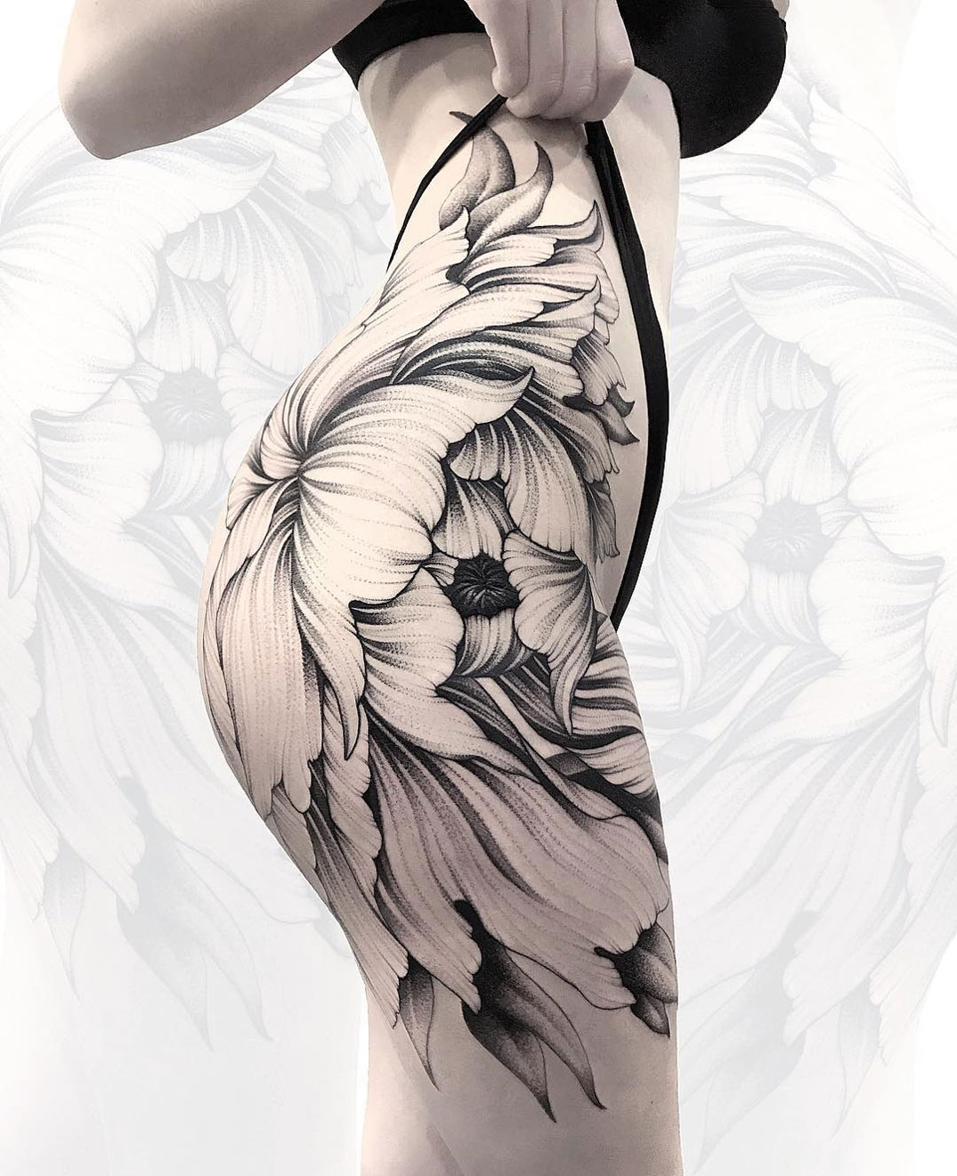Girls floral hip & bum tattoo