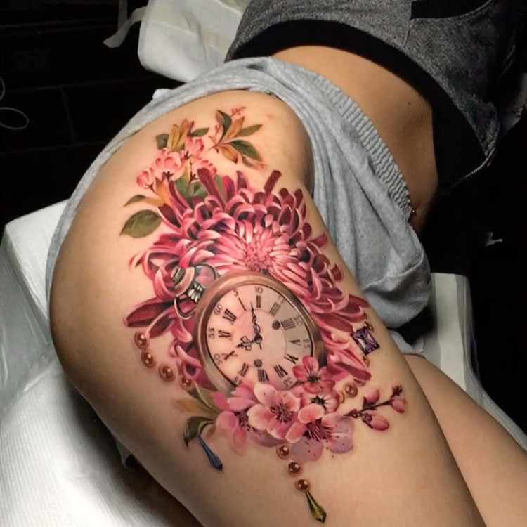 Chrysanthemum hip tattoo
