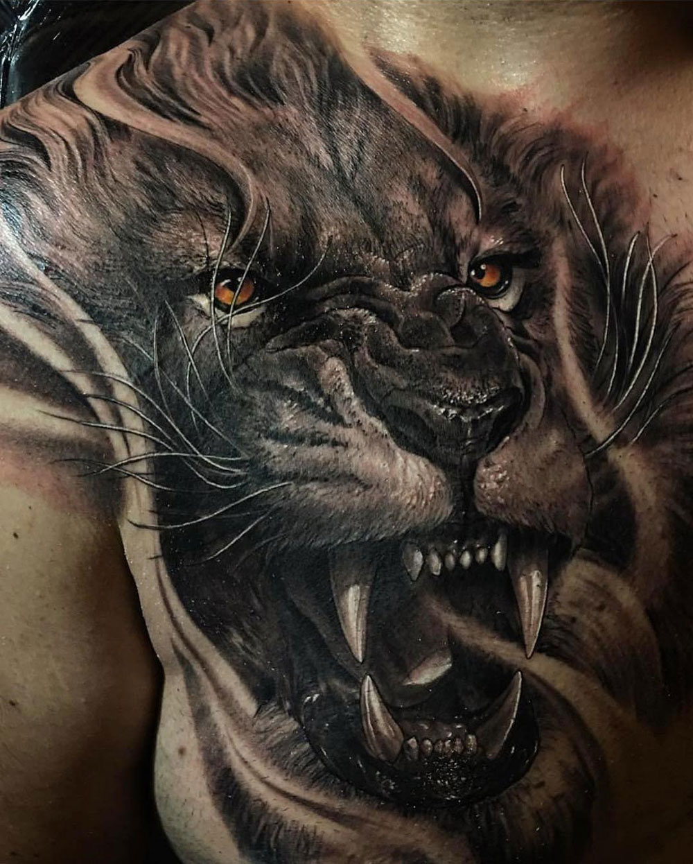 Roaring Lion Chest Tattoo