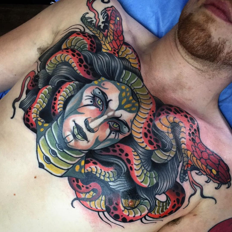 Tattoo tagged with flower belly neotrad chest medusa  inkedappcom