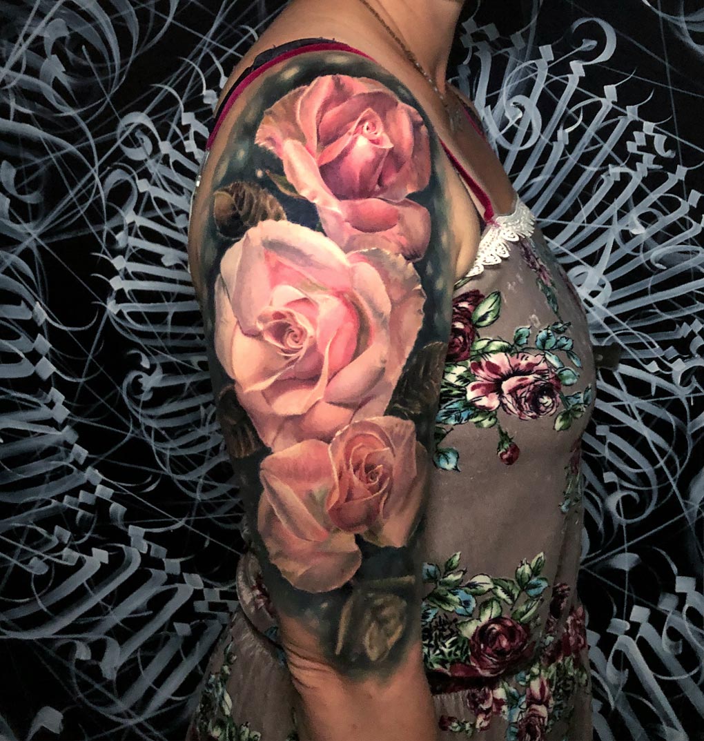 Realistic Pink Roses Half Sleeve