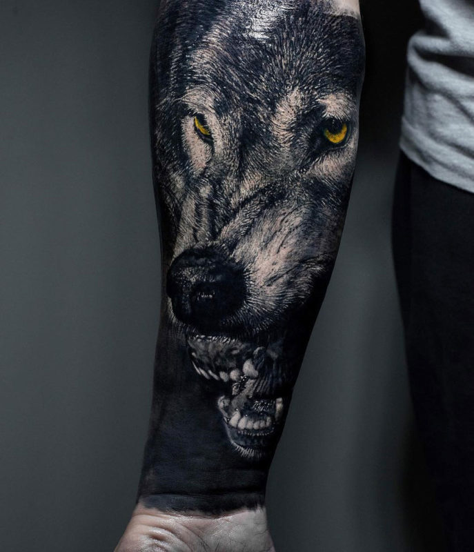 Realistic snarling wolf portrait