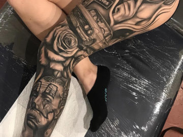 LA leg sleeve tattoo